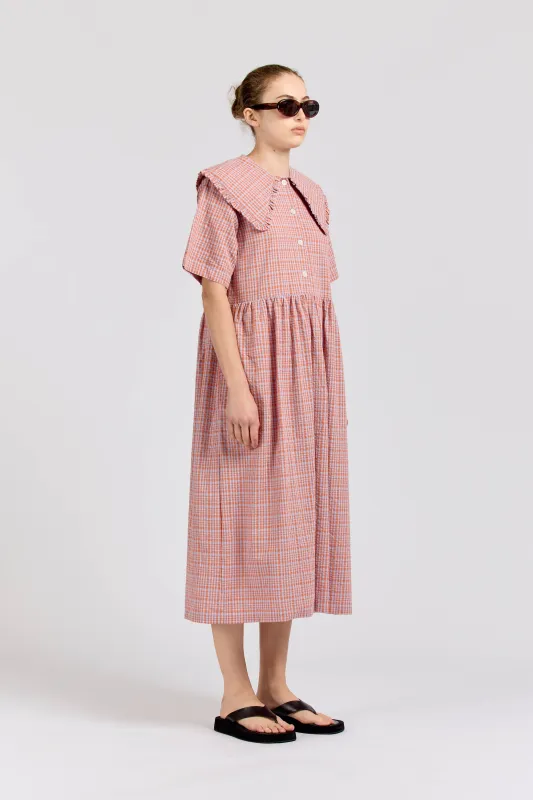 Big Frill Midi, Seersucker Check, Orange Lilac sold by Handsom