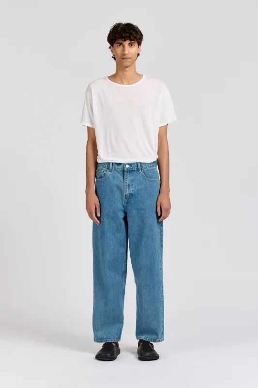 Men's Wide Leg Selvedge Jean, Stone Wash sold by Handsom