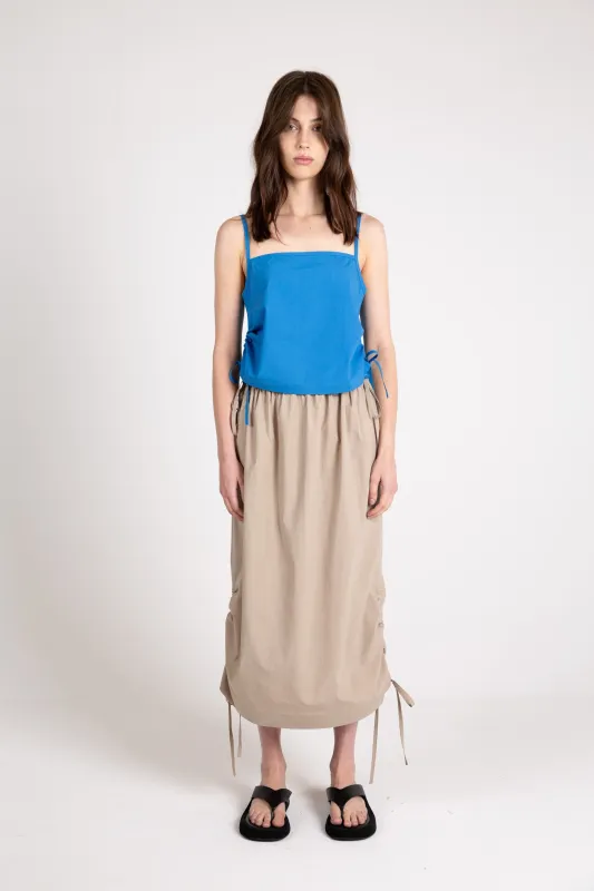 Loop Ruche Tie Top, Azure sold by Handsom