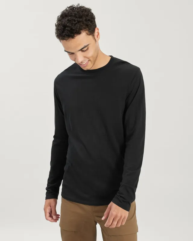 Men's 100% Merino Long Sleeve Crew Top - Black sold by Kathmandu Outdoor