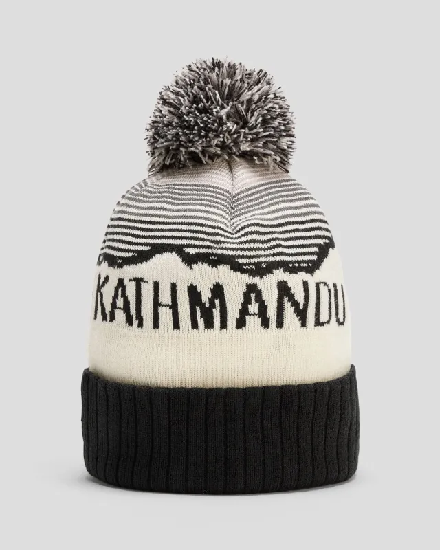 MTN Skies Pompom Beanie - Black/White/Grey sold by Kathmandu Outdoor
