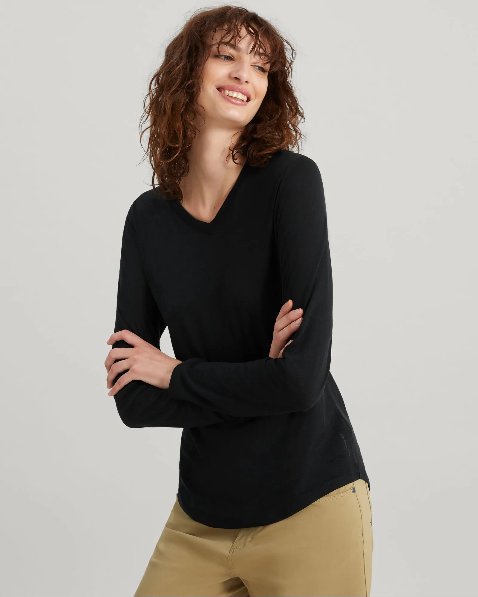 Women's 100% Merino Long Sleeve V-Top - Black sold by Kathmandu Outdoor product image thumbnail 4