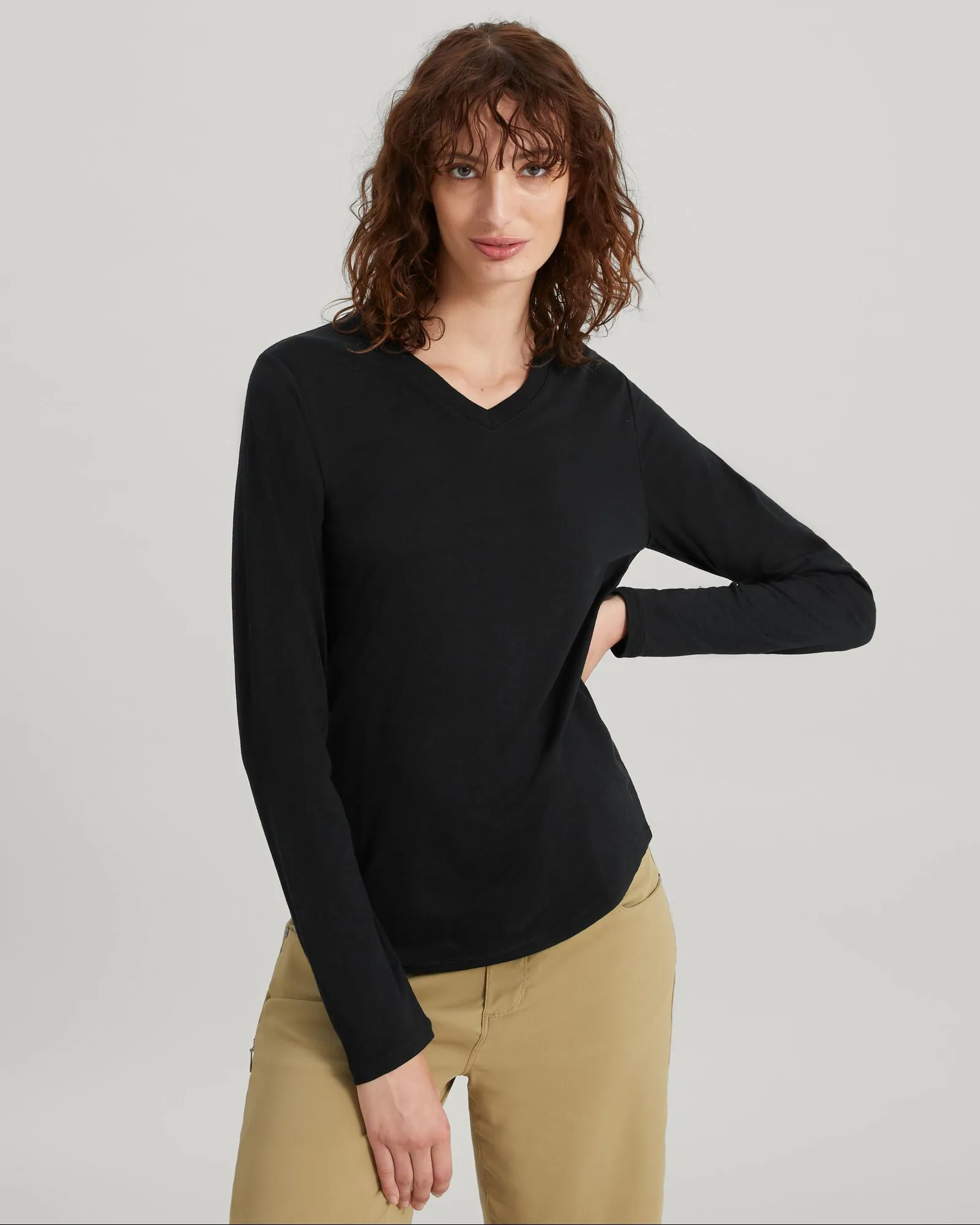 Women's 100% Merino Long Sleeve V-Top - Black sold by Kathmandu Outdoor