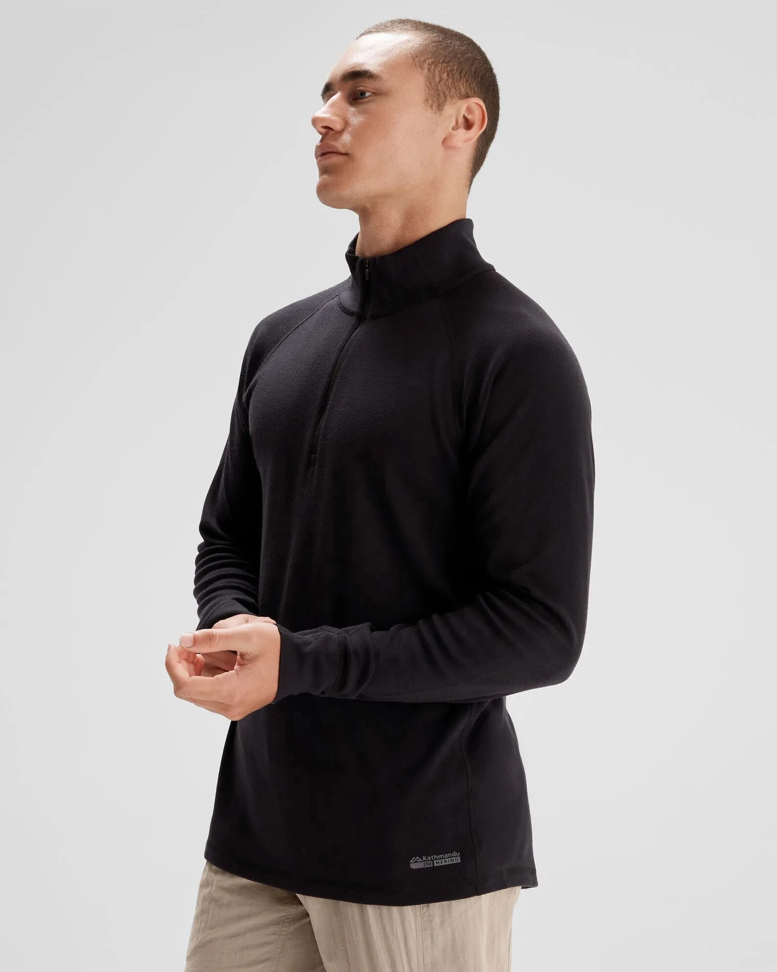 Men's K-Merino 250 Quarter Zip Long Sleeve - Black Stingray sold by Kathmandu Outdoor product image thumbnail 3