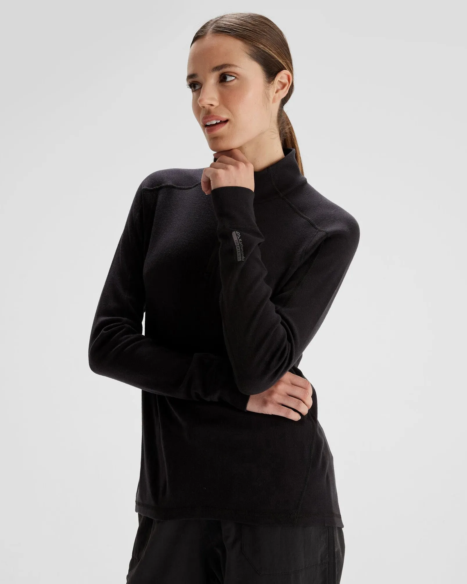Women's K-Merino 250 Quarter Zip Top - Black Stingray sold by Kathmandu Outdoor product image thumbnail 3