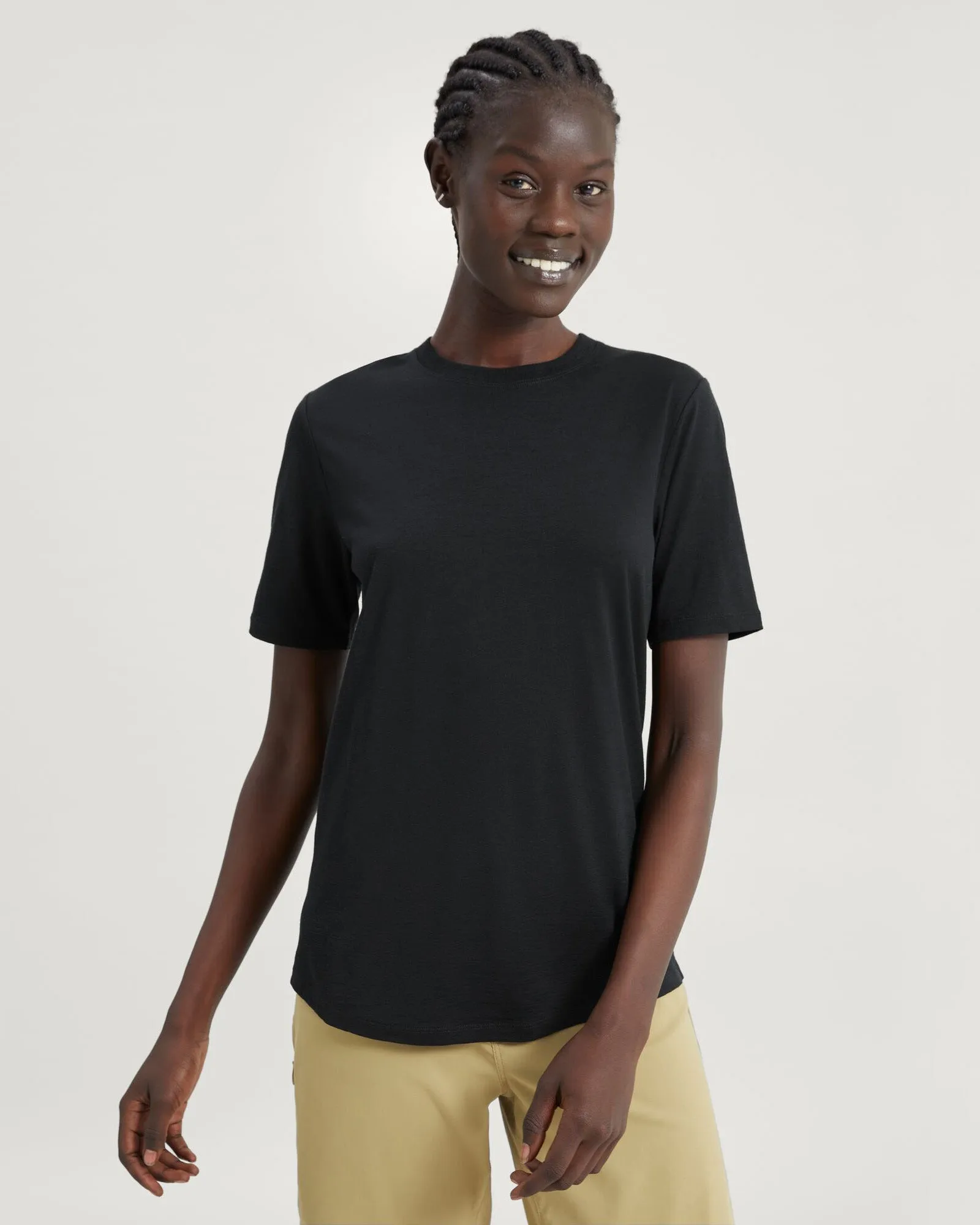 Women's 100% Merino Short Sleeve Crew Top - Black sold by Kathmandu Outdoor