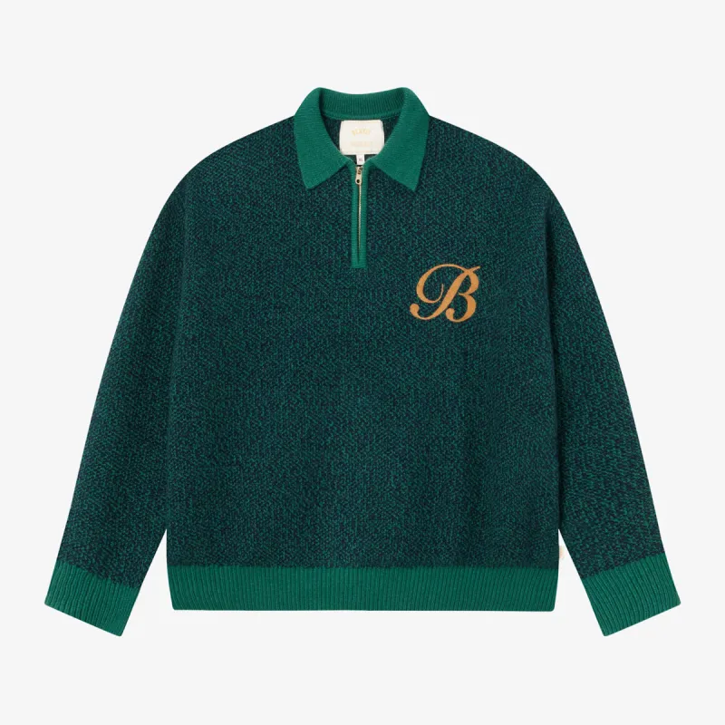 BLKVIS 2TONE STRUCTURE POLO KNIT SWEATER - HUNTER GREEN sold by BLKVIS