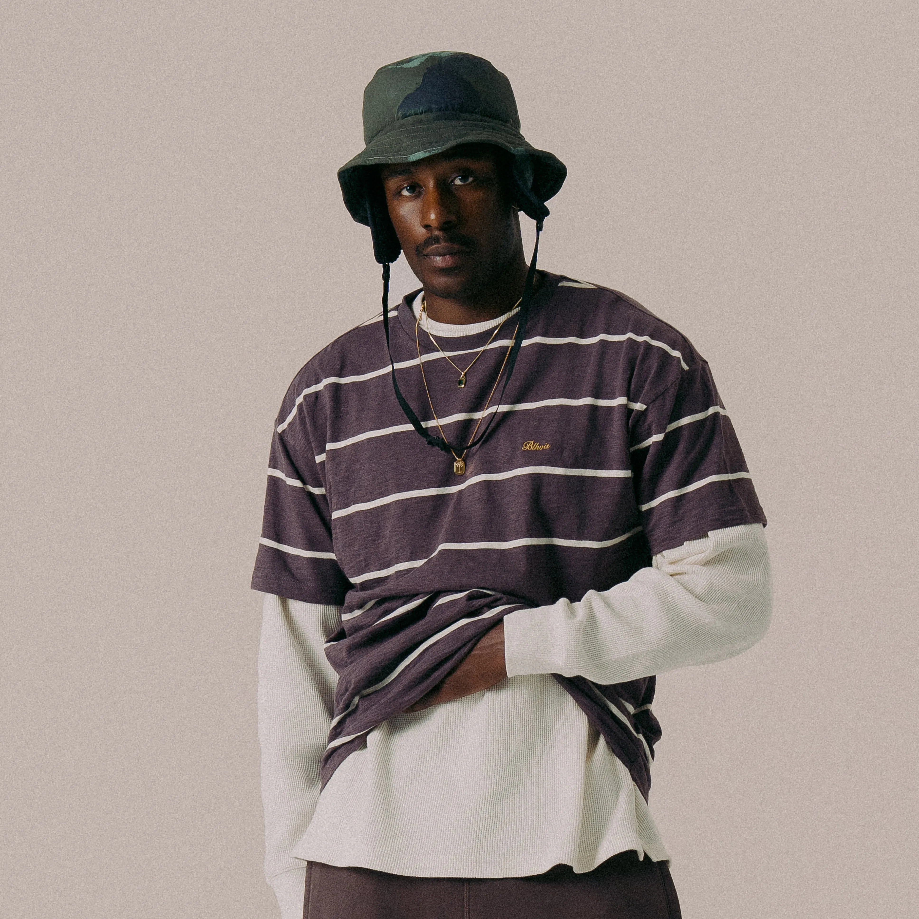 BLKVIS SCRIPT STRIPED SLUB TEE - RAISIN sold by BLKVIS product image thumbnail 2