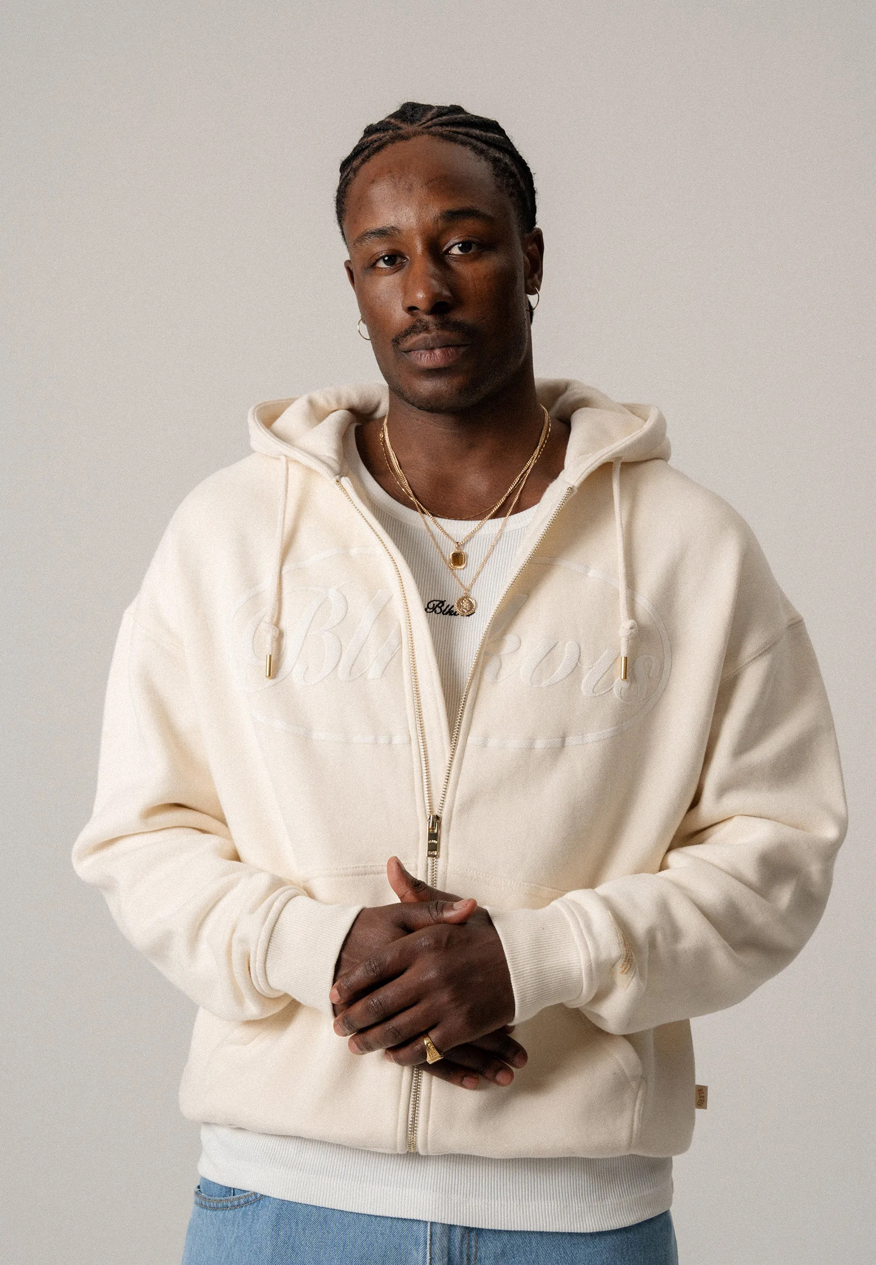 BLKVIS BIG SCRIPT ZIP HOODIE - ANTIQUE WHITE sold by BLKVIS product image thumbnail 2