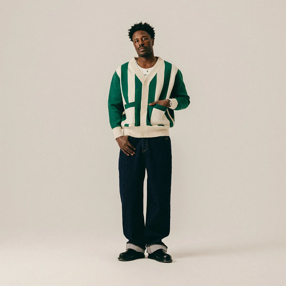 STRIPED CARDIGAN - HUNTER GREEN sold by BLKVIS product image thumbnail 2