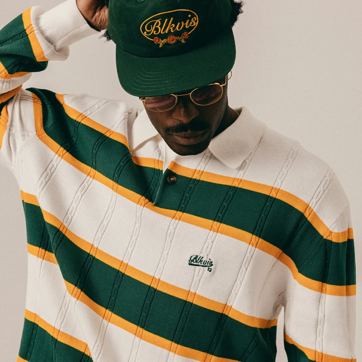 CABLE KNIT LONGSLEEVE POLO - WHITE sold by BLKVIS product image thumbnail 2