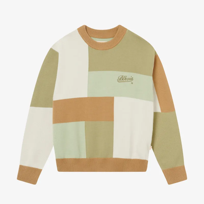 PATCHWORK KNITTED CREWNECK - LAUREL GREEN made by BLKVIS