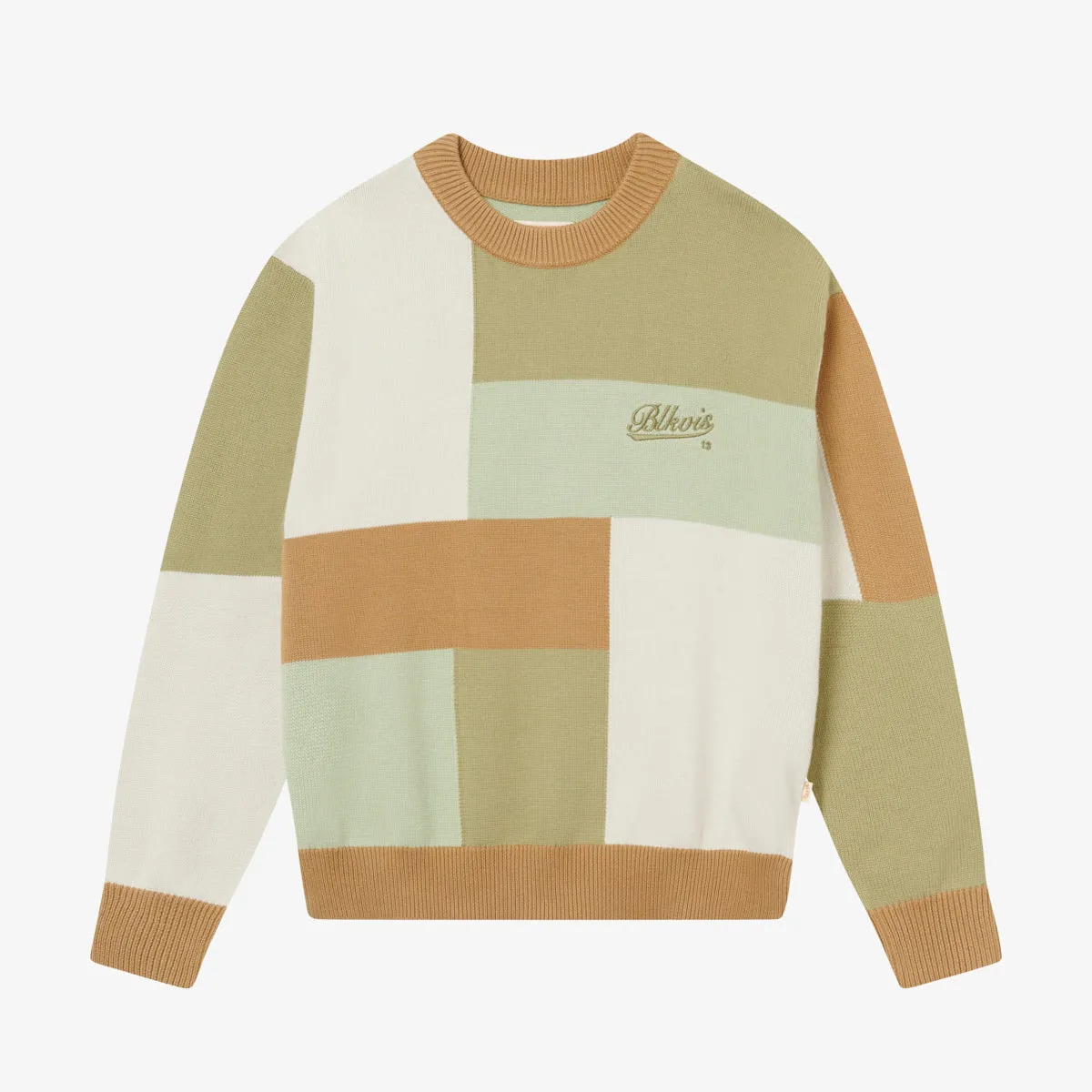 PATCHWORK KNITTED CREWNECK - LAUREL GREEN sold by BLKVIS