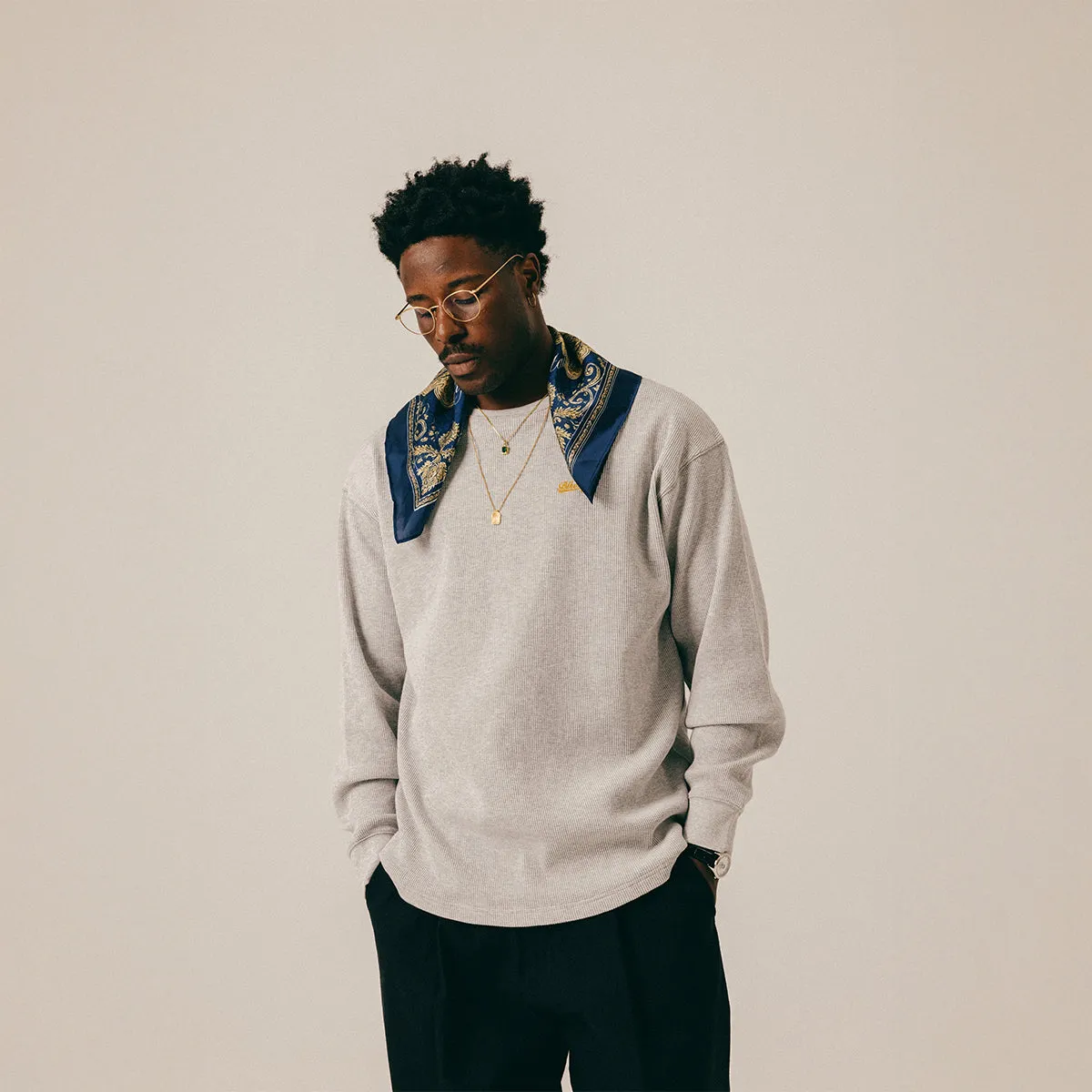 SCRIPT WAFFLE LONGSLEEVE - LIGHT GREY HEATHER sold by BLKVIS