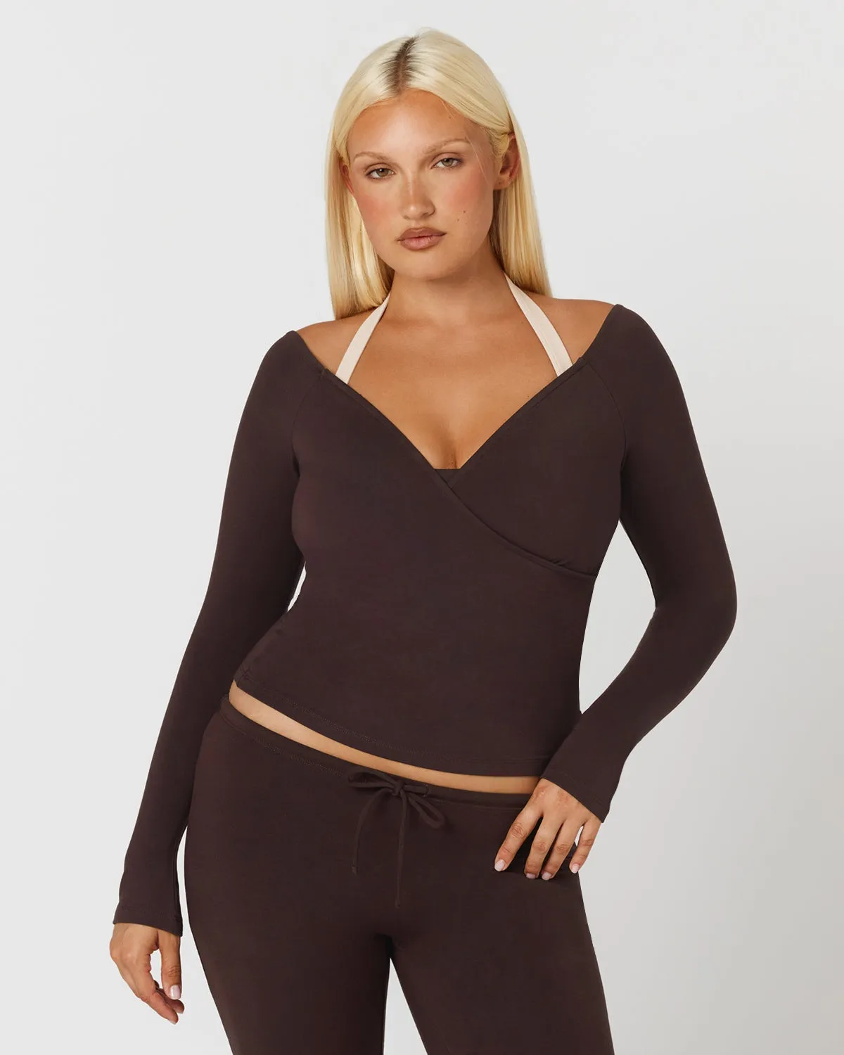 Off Shoulder Wrap Top | Espresso sold by CSB product image thumbnail 5