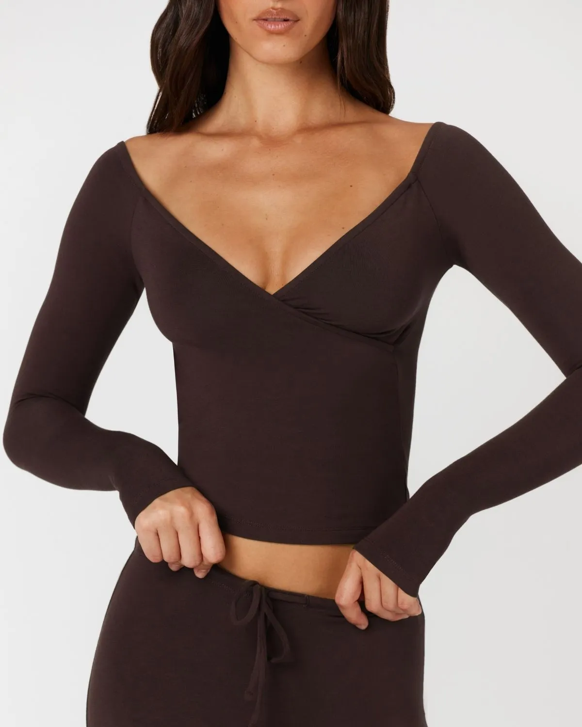 Off Shoulder Wrap Top | Espresso sold by CSB product image thumbnail 3