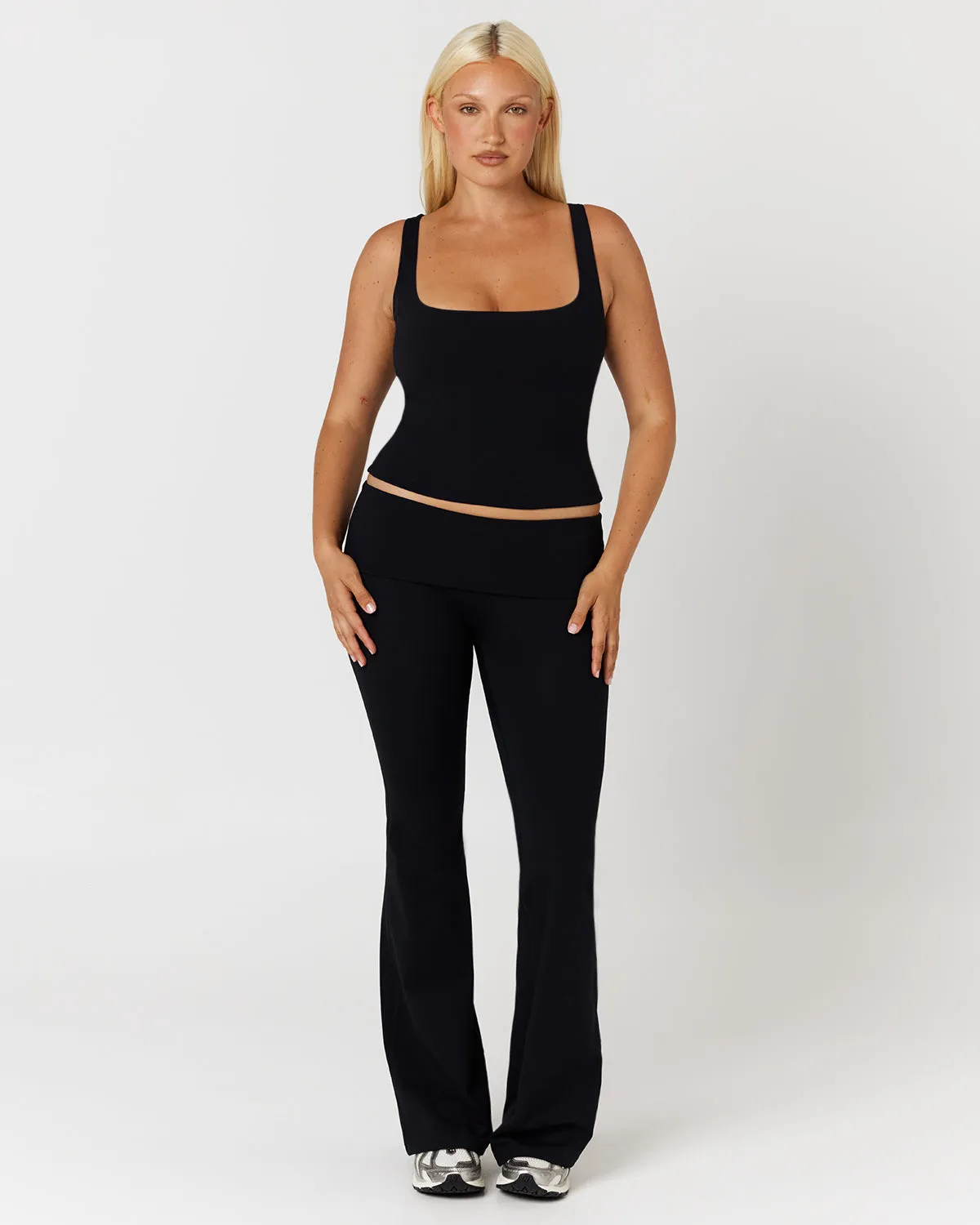 Form Invisible Scrunch Flare Fold Over Leggings | Black sold by CSB