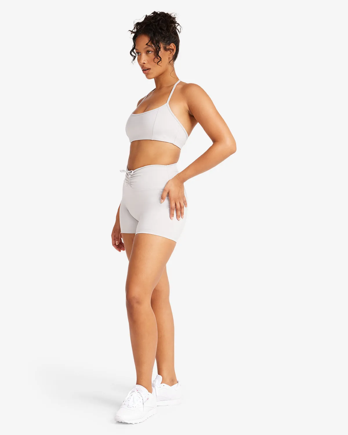 Serenity Drawstring Scrunch Shorts 4" | Light Grey sold by CSB product image thumbnail 3