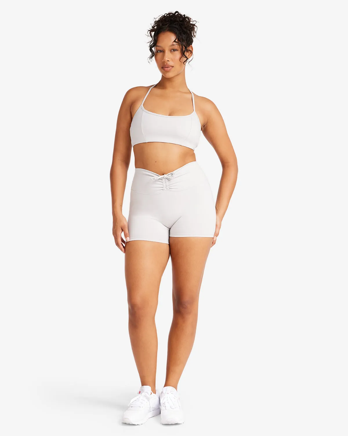 Serenity Drawstring Scrunch Shorts 4" | Light Grey sold by CSB