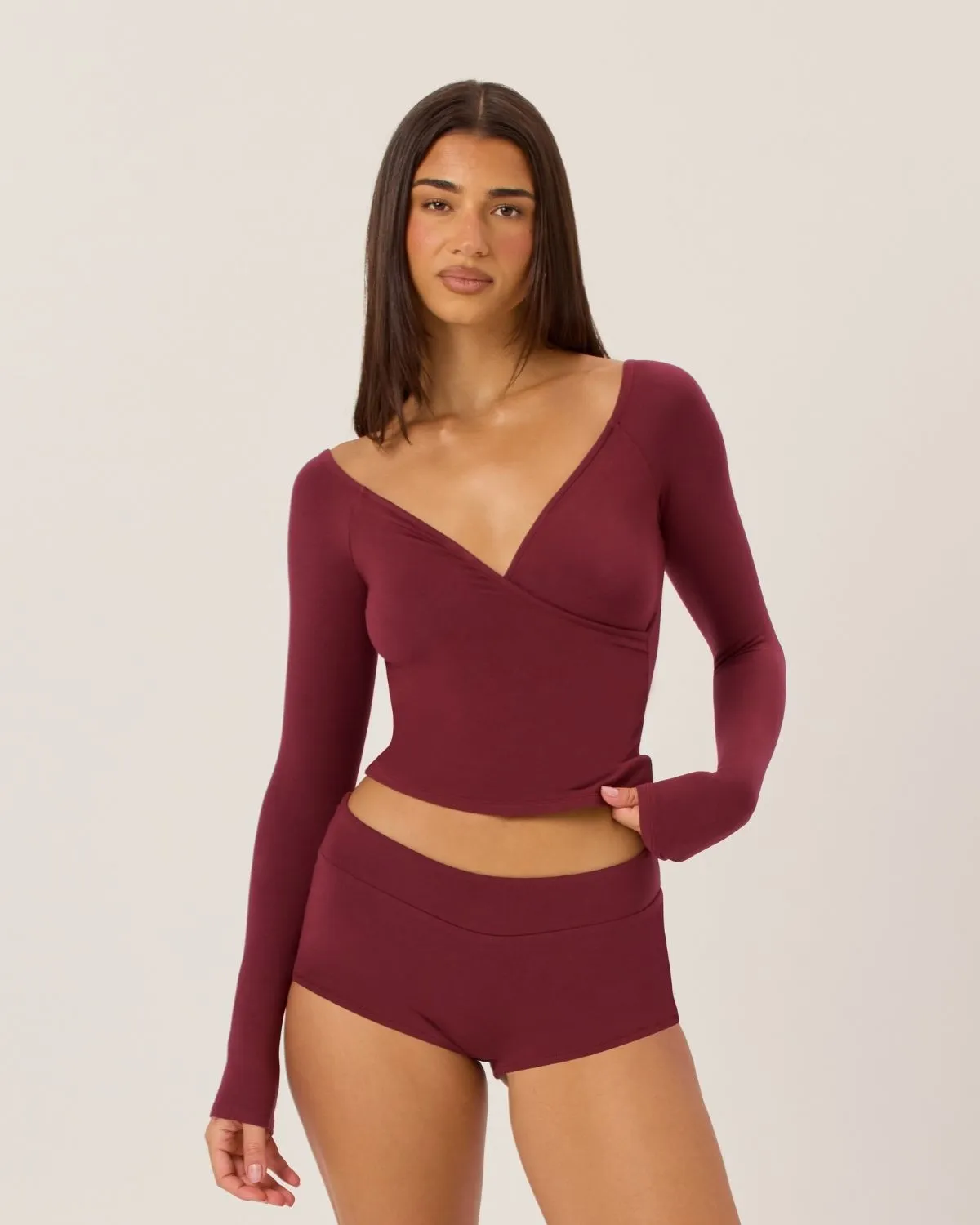 Off Shoulder Wrap Top | Burgundy sold by CSB product image thumbnail 3