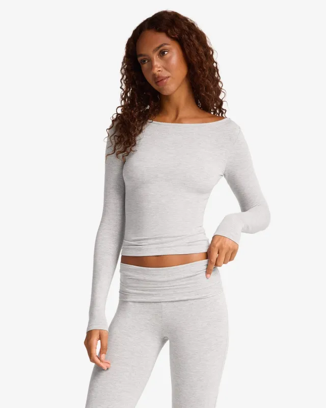 Boat Neck Long Sleeve Top | Snow Marl sold by CSB