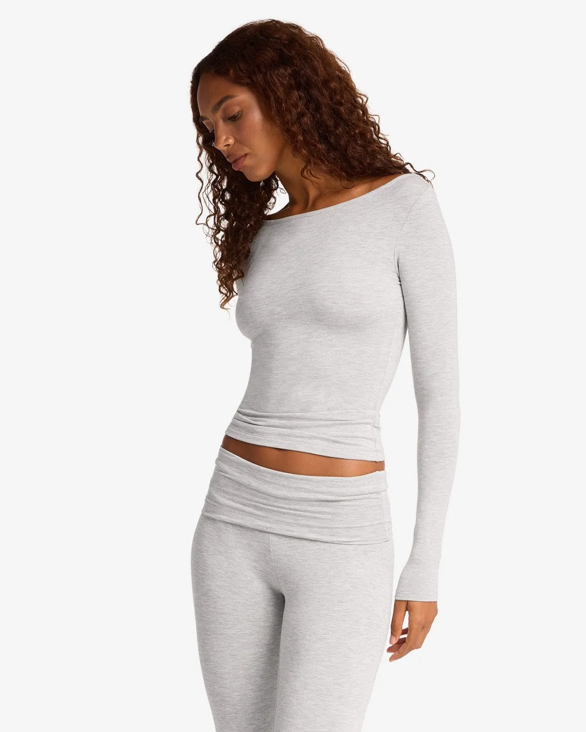 Boat Neck Long Sleeve Top | Snow Marl sold by CSB product image thumbnail 3