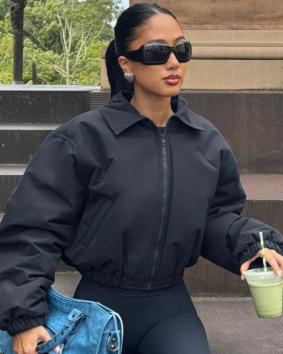 Cropped Oversized Bomber Jacket | Black sold by CSB