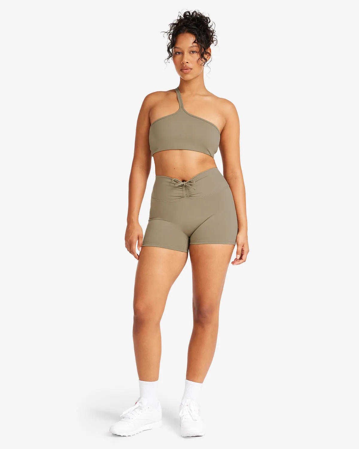 Serenity Drawstring Scrunch Shorts 4" | Vintage Khaki sold by CSB