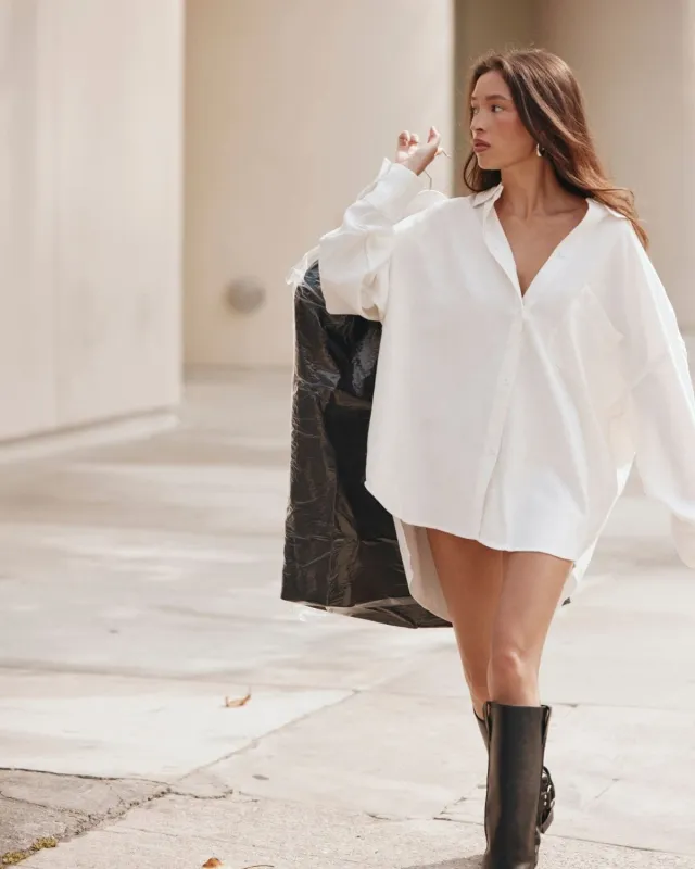 Oversized Button Up Shirt | White made by Crop Shop Boutique