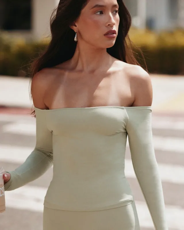 Off Shoulder Leisure Top | Sage sold by CSB