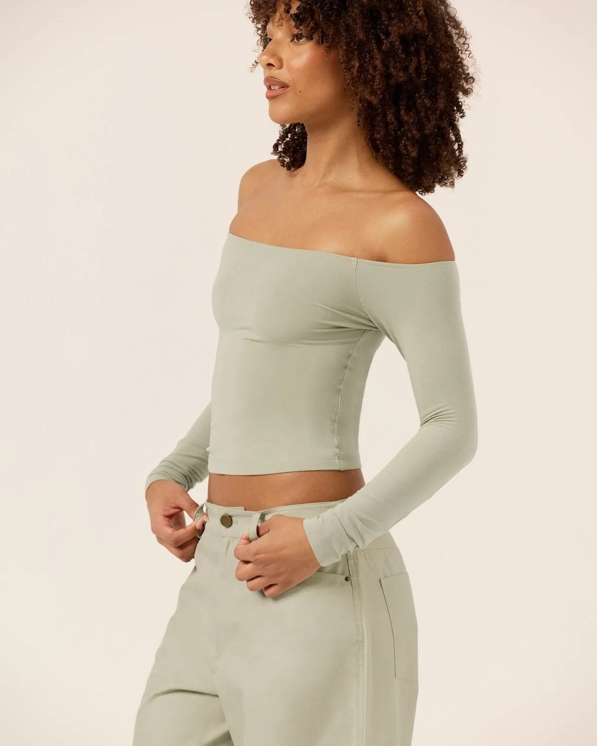 Off Shoulder Leisure Top | Sage sold by CSB product image thumbnail 3