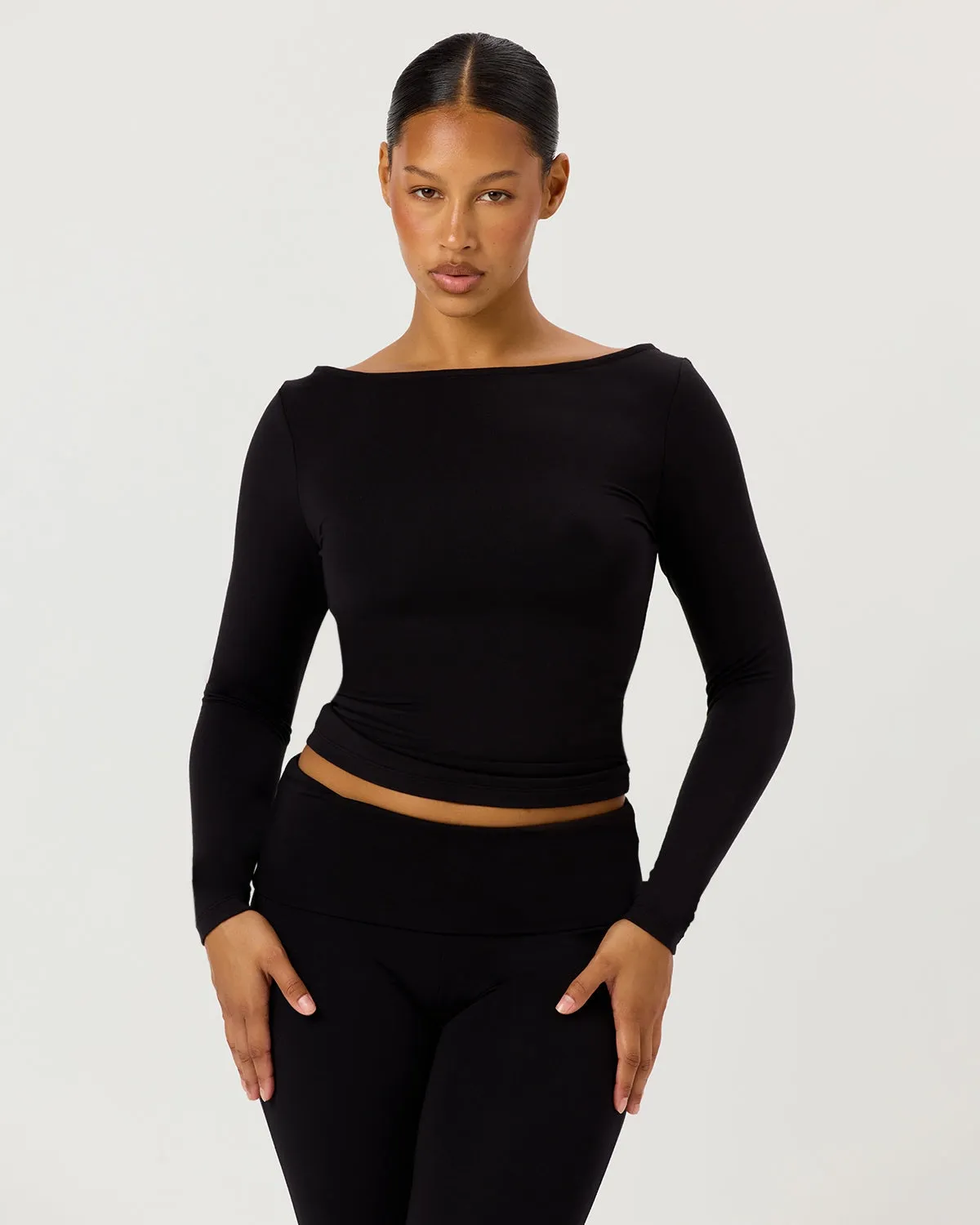 Boat Neck Long Sleeve Top | Black sold by CSB