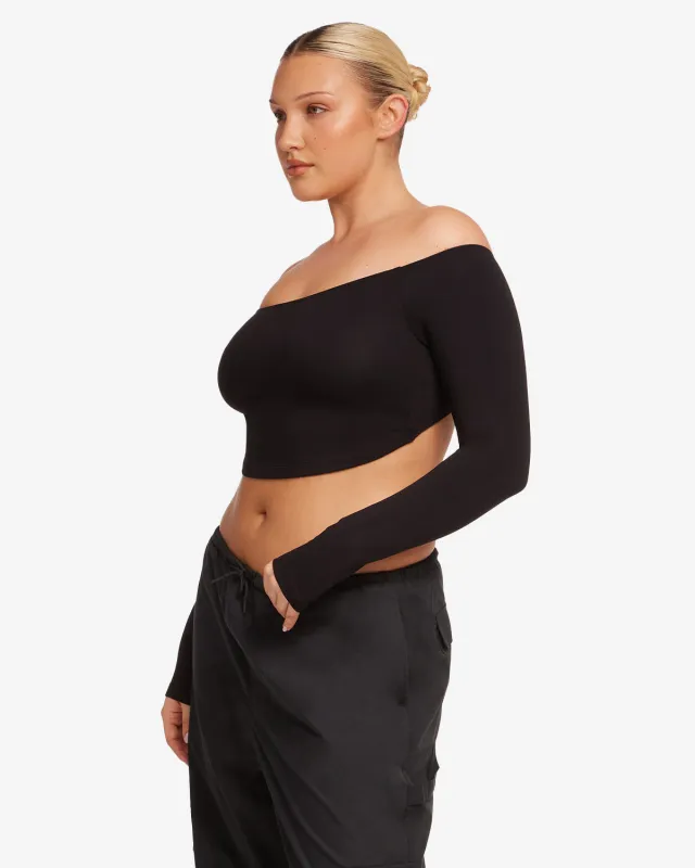 Open Back Long Sleeve Top | Black sold by CSB