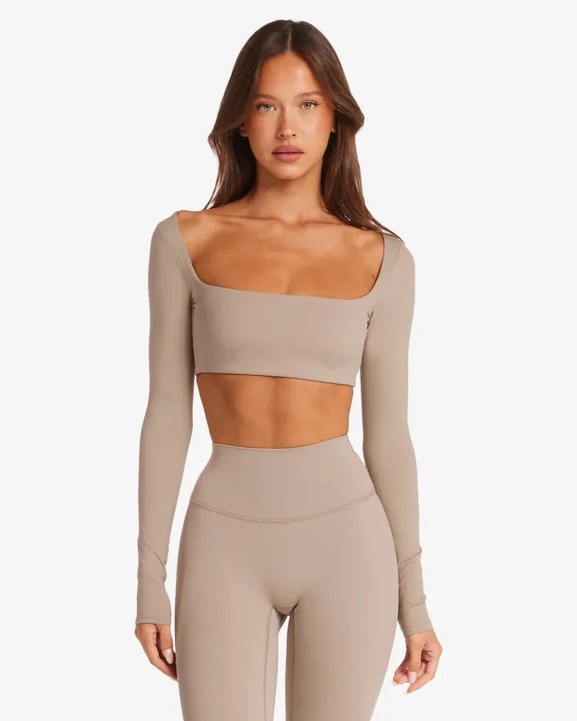 Freedom Scoop Long Sleeve Crop | Almond made by Crop Shop Boutique