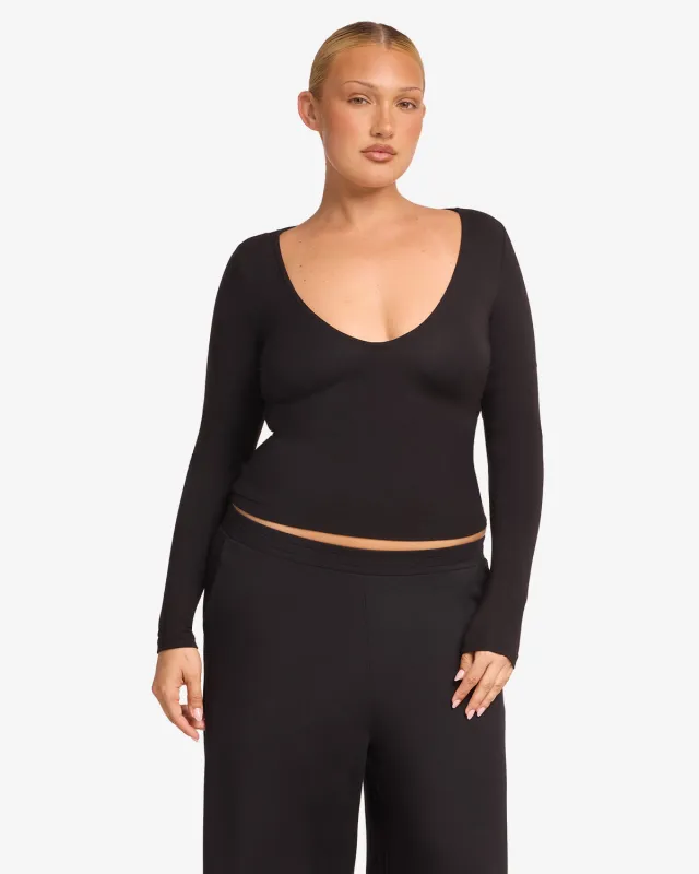 V Neck Long Sleeve Top | Black sold by CSB