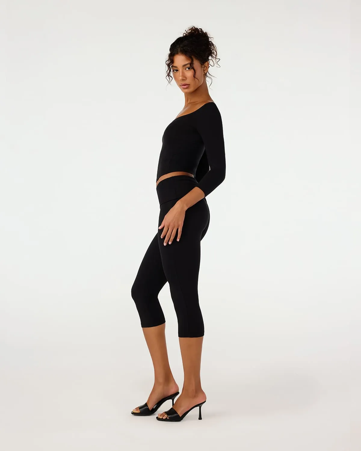 Foldover Jersey Capri Leggings | Black sold by CSB product image thumbnail 4