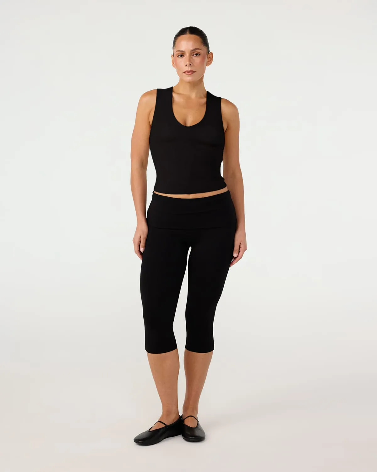 Foldover Jersey Capri Leggings | Black sold by CSB product image thumbnail 5