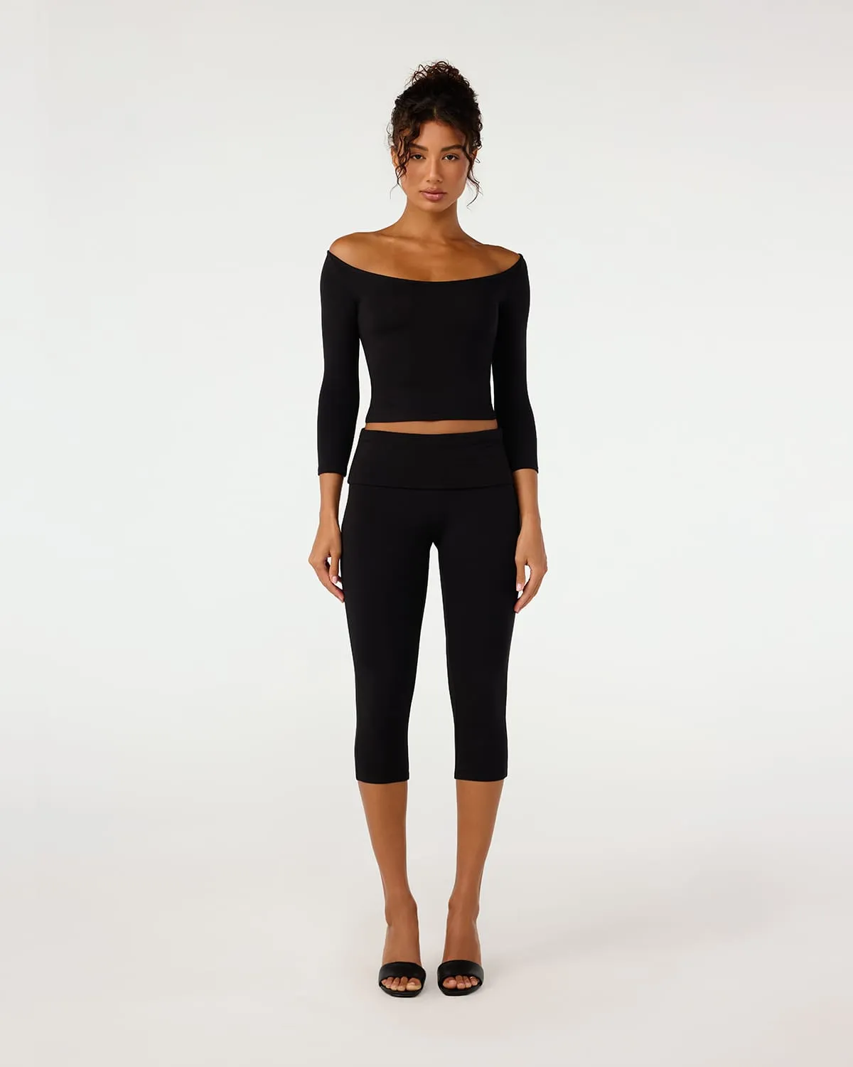 Foldover Jersey Capri Leggings | Black sold by CSB product image thumbnail 3
