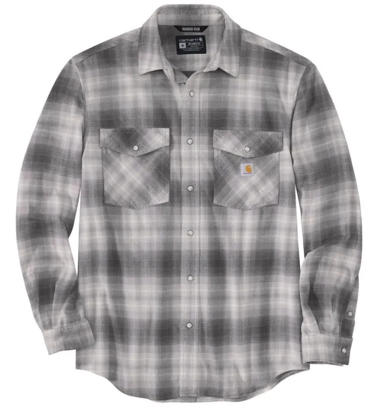 'Carhartt' Men's Rugged Flex Midweight Flannel Snap Front -  Asphalt sold by Trav's Outfitter