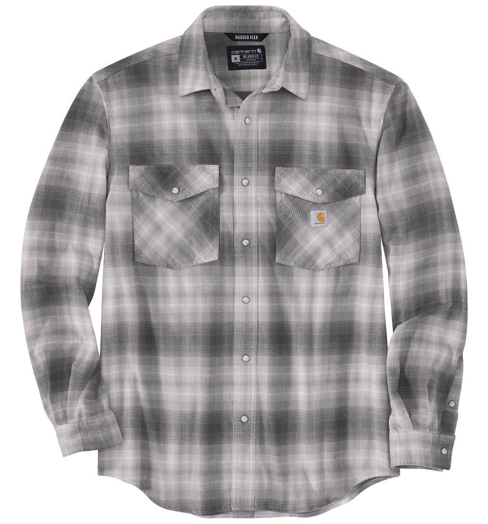 'Carhartt' Men's Rugged Flex Midweight Flannel Snap Front - Asphalt sold by Trav's Outfitter