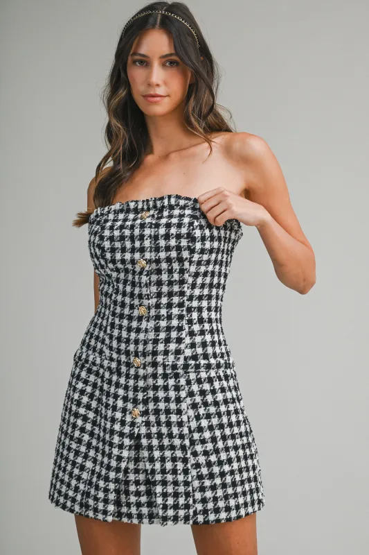 JREAM GINGHAM TWEED TUBE MINI DRESS sold by MABLE