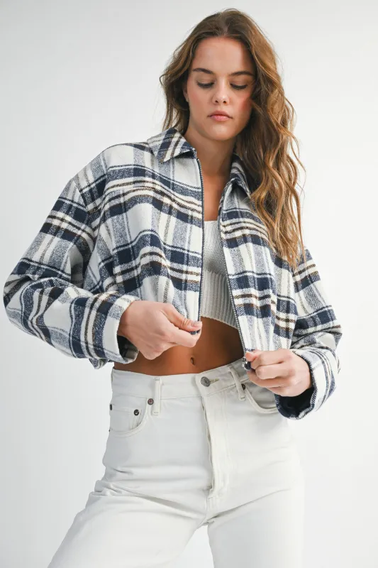 BINDI FLANNEL PLEATED CROPPED JACKET made by MABLE