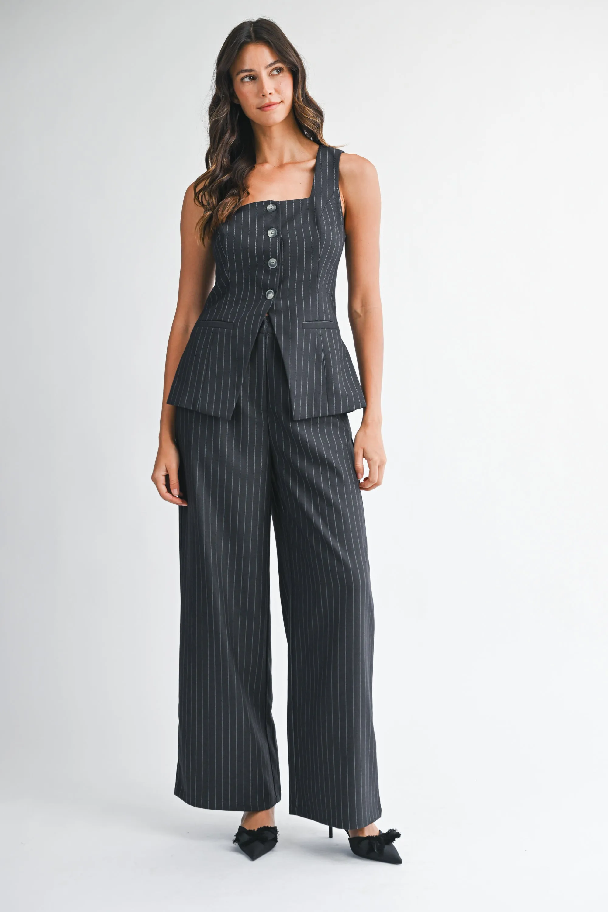 BRYNN PIN STRIPE VEST PANTS SET sold by MABLE