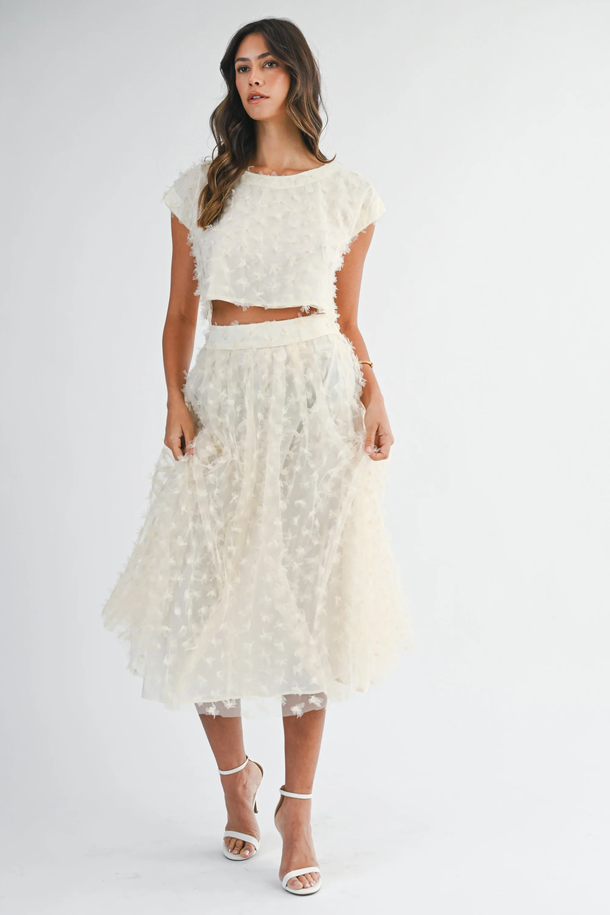 ESPERANZA APPLIQUE CROP TOP MIDI SKIRT SET sold by MABLE