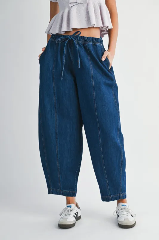 SANDRINE DENIM BARREL LEG PANTS made by MABLE