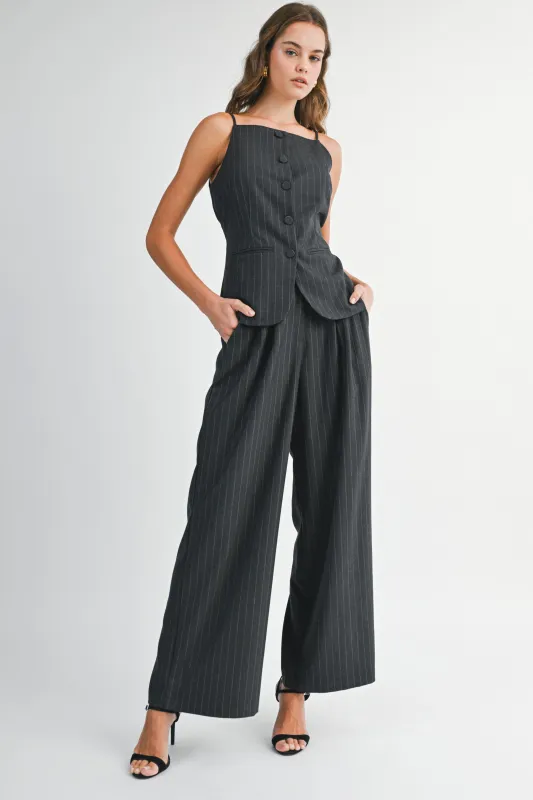 IRIA STRAP BUTTON DOWN JACKET AND PANTS SET made by MABLE