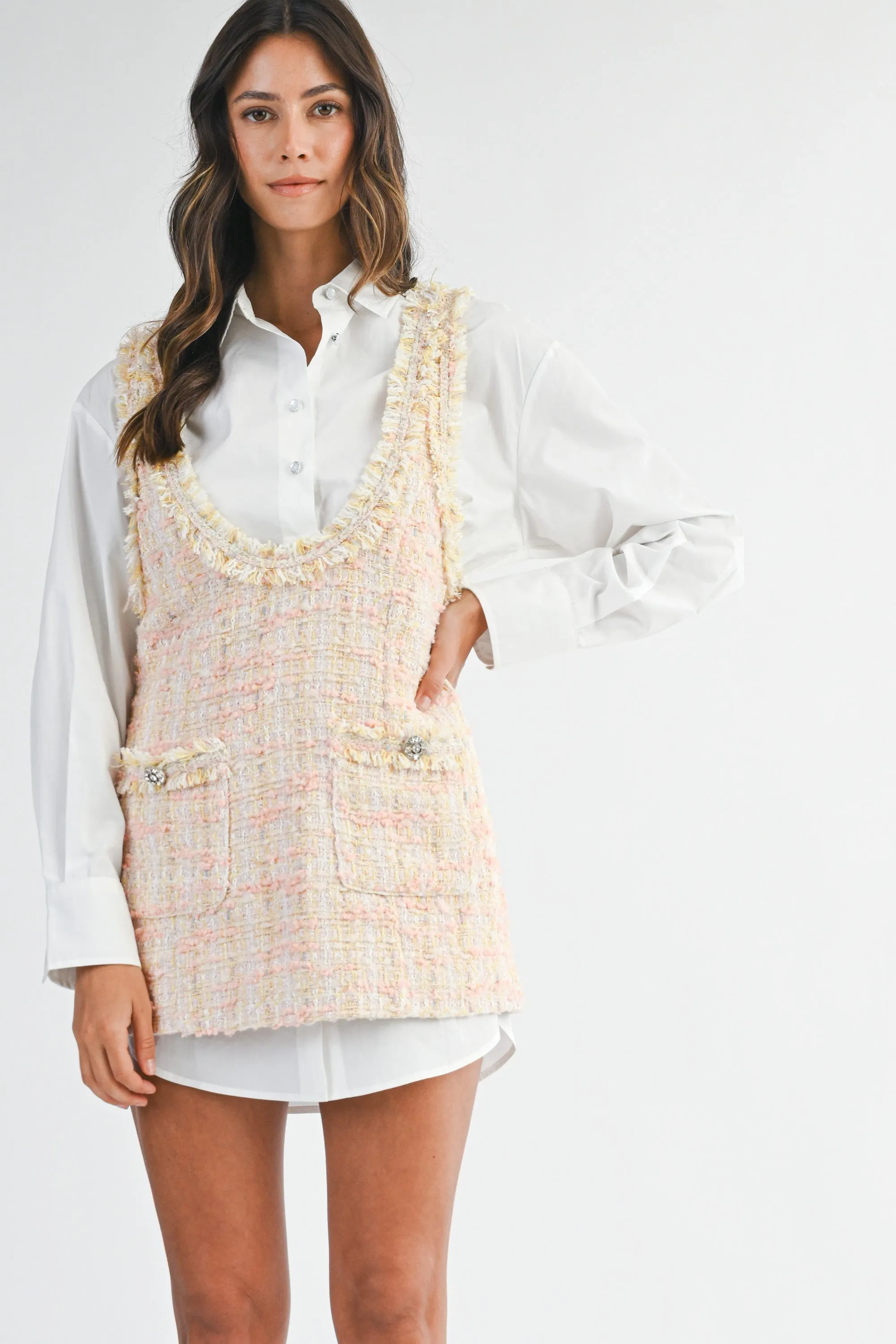 MAELLE TWEED MINI DRESS AND CONTRAST SHIRT SET sold by MABLE
