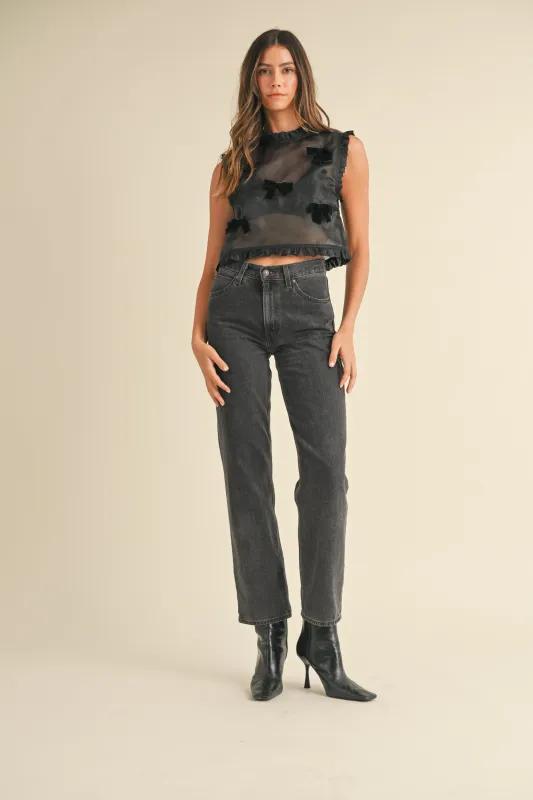 KAITLYN RUFFLED ORGANZA TOP WITH RIBBON sold by MABLE