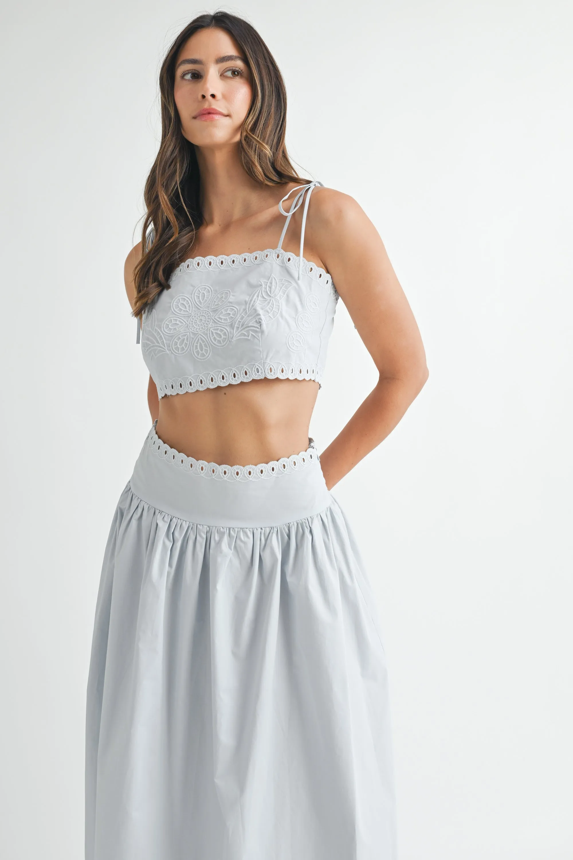KEYLA EMBROIDERY CROP TOP AND MIDI SKIRT SET sold by MABLE product image thumbnail 4