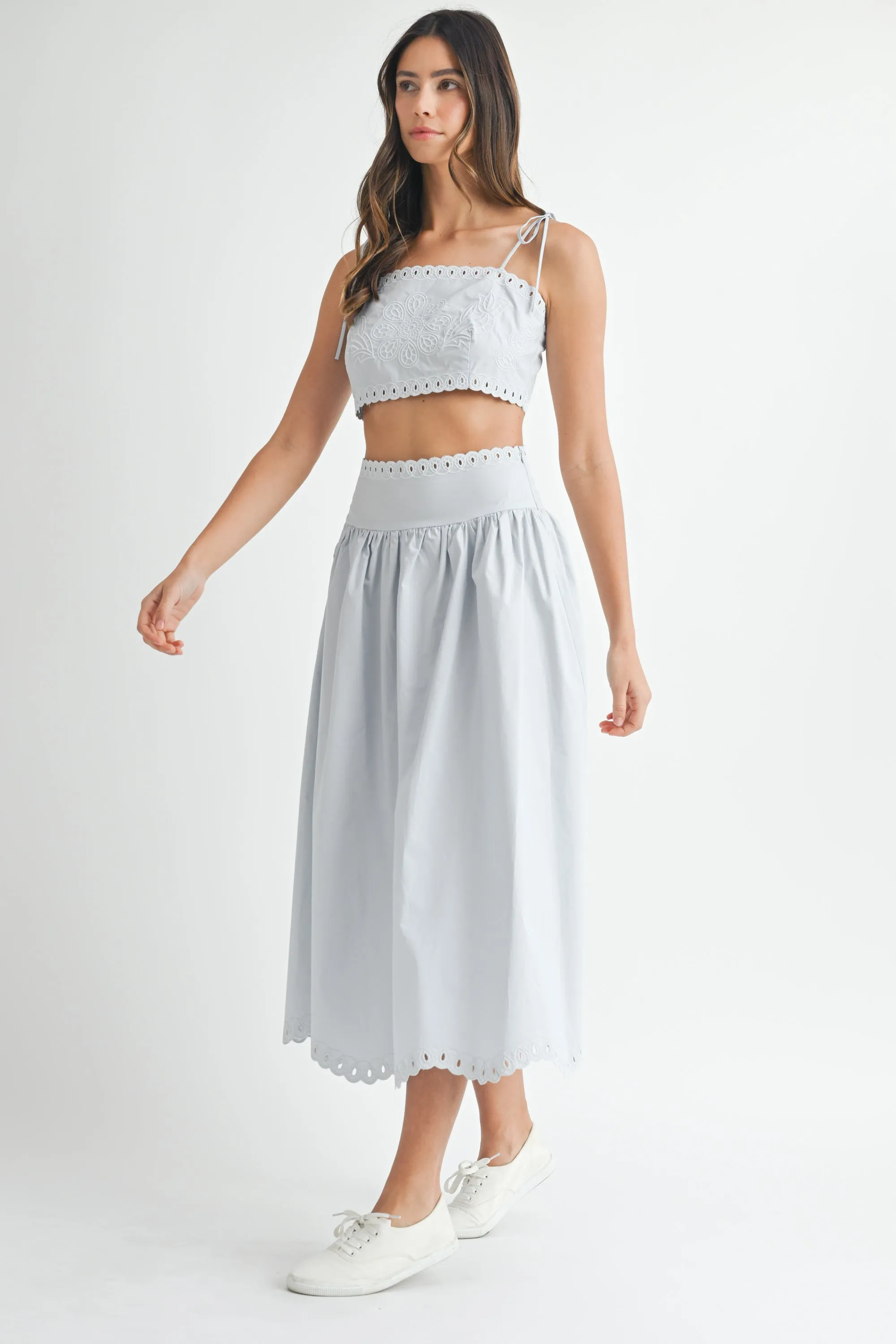 KEYLA EMBROIDERY CROP TOP AND MIDI SKIRT SET sold by MABLE product image thumbnail 2